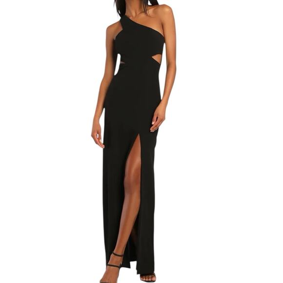 NWOT Lulus Show Stopping Style Black One Shoulder Cutout Maxi Dress Size XL - Picture 1 of 8